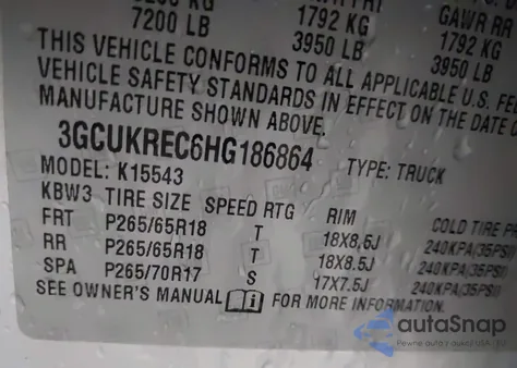 2017 Chevrolet Silverado 1500 2Lt from USA, damaged, VIN 3GCUKREC6HG186864